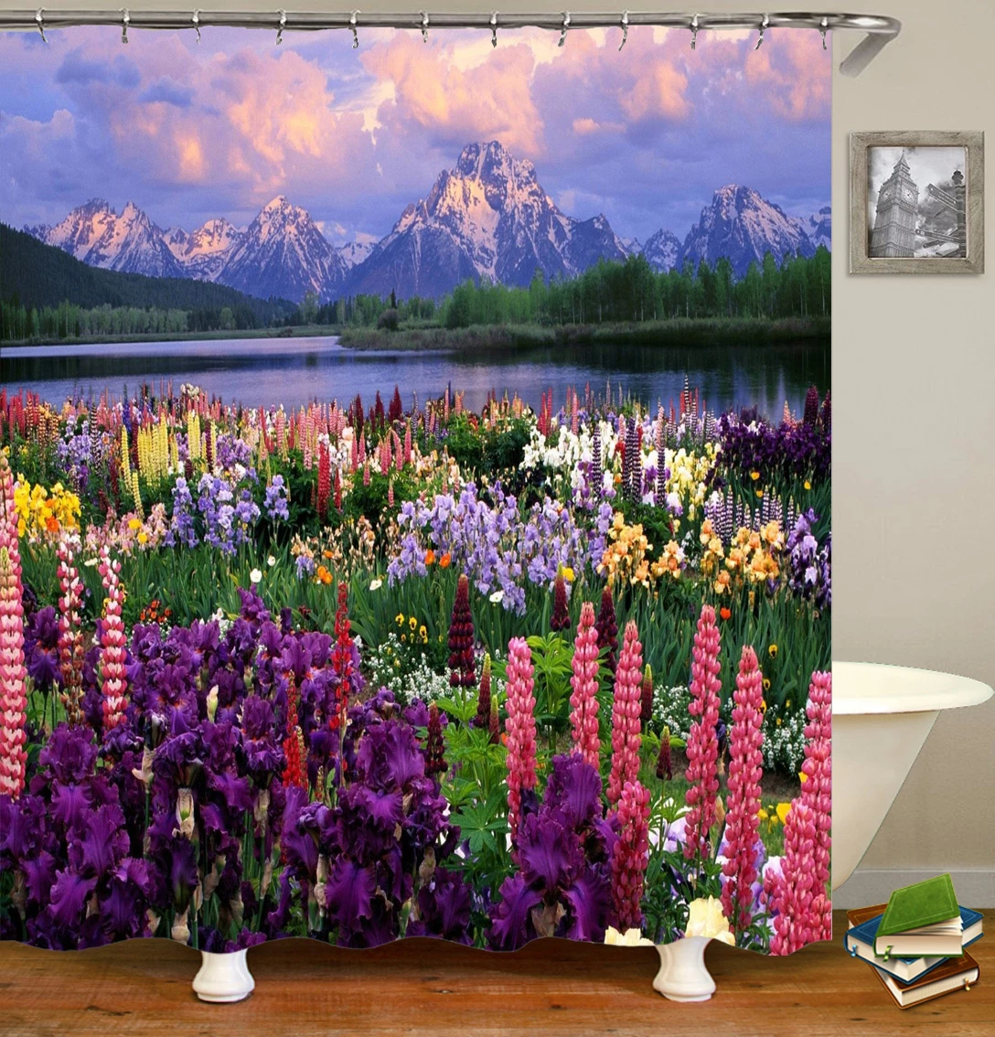 Занавеска для душа с изображением лаванды 12 крючков|Шторы душа| |