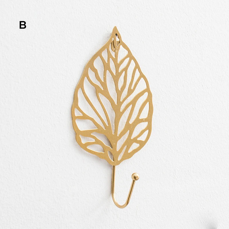 

Newly Art Leaf Shape Hook Creatives Golden Coat Storage Rack Wall Hook Decorative For Home Living Room TE889