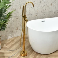 gold solid brass bathroom bathtub shower faucet set rotating hot cold mixer tap with handheld floor standing type blackchrome