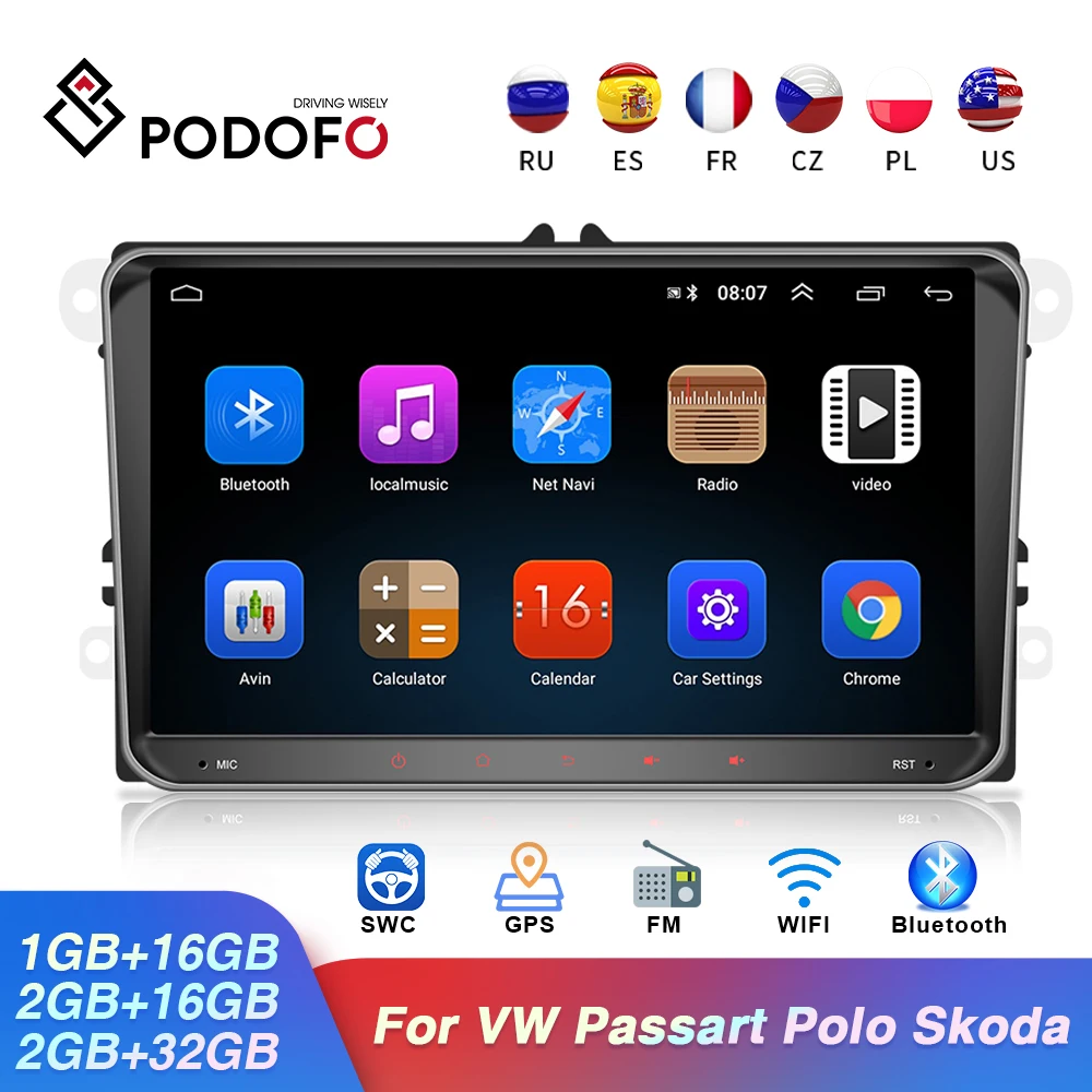 Podofo 2Din Android 10 1 стерео автомобильное радио 9 ''GPS универсальный мультимедийный