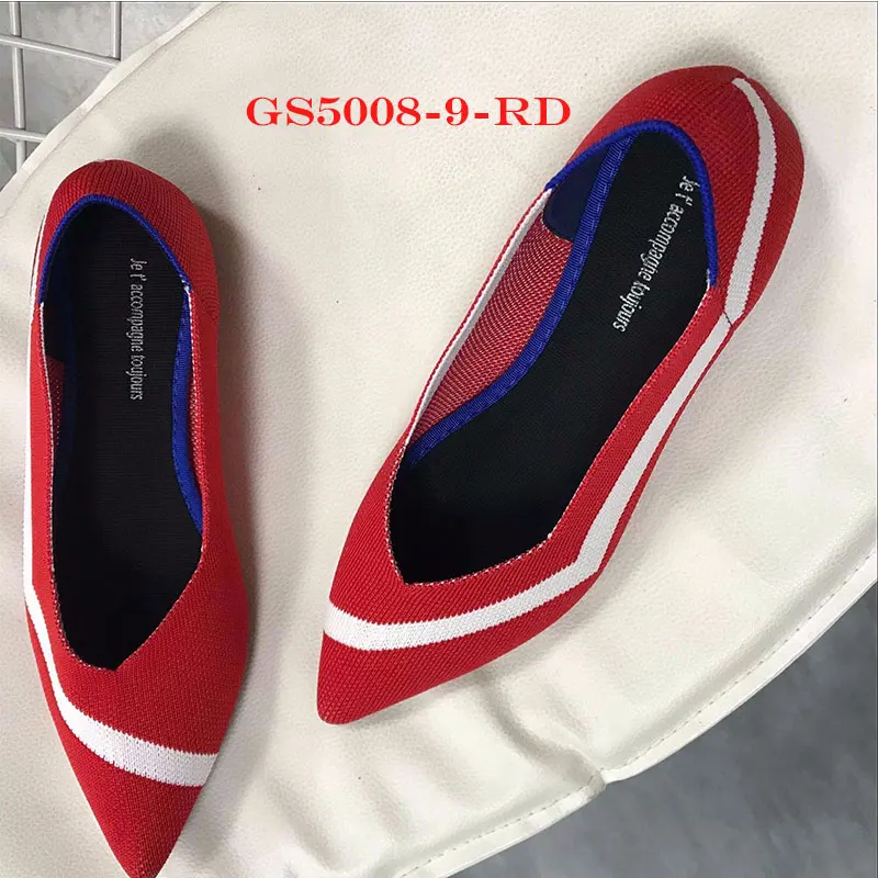 5008-9 red Flats Genshuo/Женская обувь на плоской подошве; Zapatos de Mujer; женские балетки на плоской подошве; слипоны с острым носком; женская повседневная обувь; мягкие лоферы - Цвет: 5008-9 red Flats