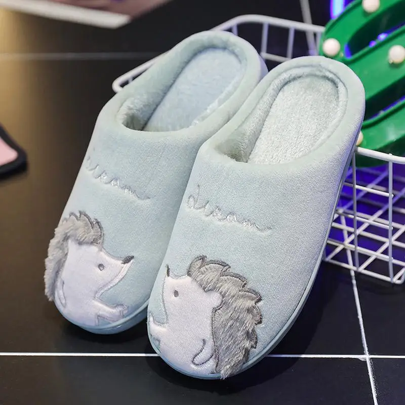 Женские тапочки Зимняя меховая домашняя обувь с рисунком ежика Женская из плюша