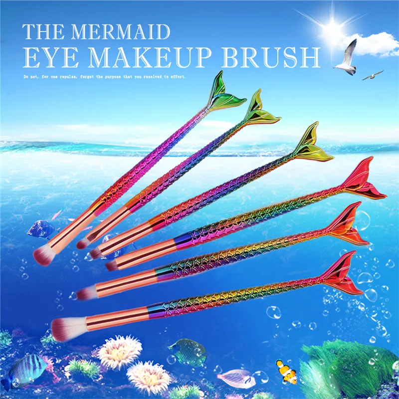 Набор кистей для макияжа русалка 6 шт.|Аппликатор теней век| |