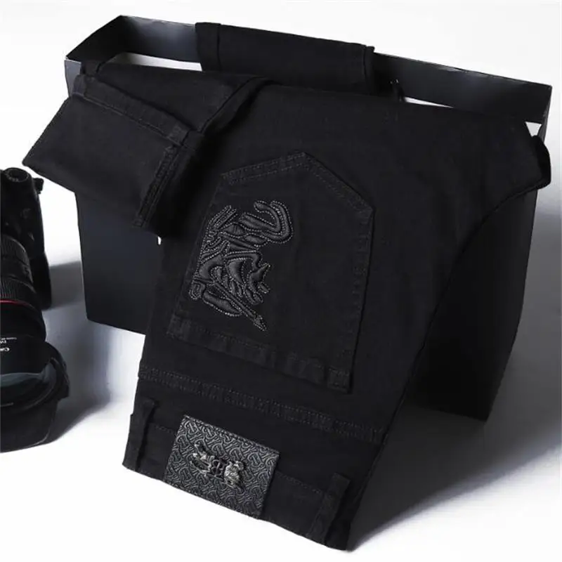 

Черные удобные дышащие свободные джинсы AAA + высокого качества, Стрейчевые деловые прямые повседневные брюки-Слаксы со средней талией