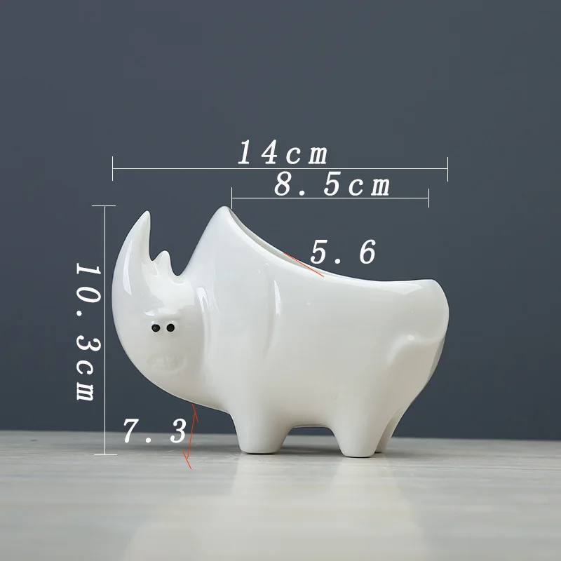 Милый мультяшный керамический миниатюрный носорог цветочный горшок фарфоровые