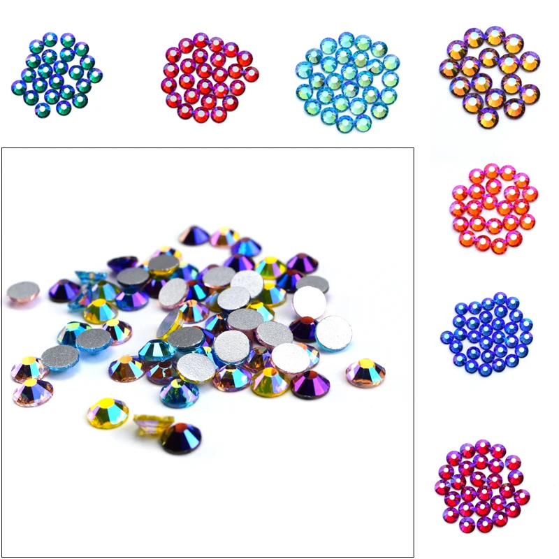 Смешанные разные размеры Стразы Блестящие кристаллы AB Красочные без горячей