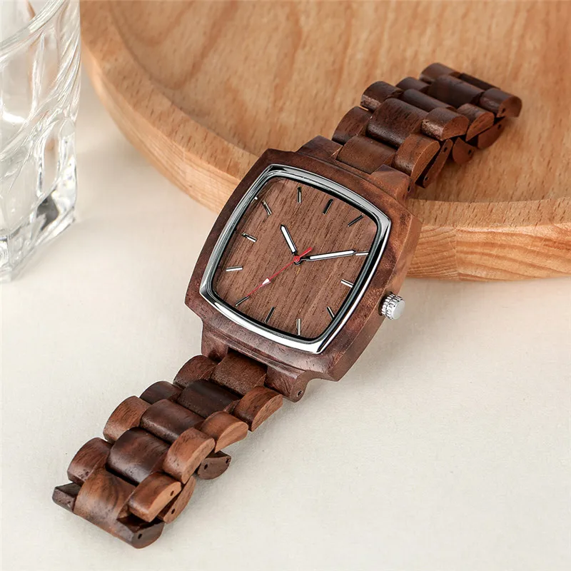 Creative Walnut Wooden Watches for Lovers Couple Wristwatch Women Men Quartz Watch Full Bamboo Band Reloj Hombre Souvenir Gifts