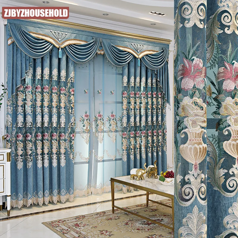 

2021 European Classical Jacquard Chenille Curtains Finished Custom Blackout Curtains for Living Dining Room Bedroom