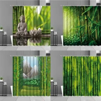 green plants bamboo leaf shower curtain zen buddha lotus mountain trees landscape home bathroom decor screen waterproof curtains