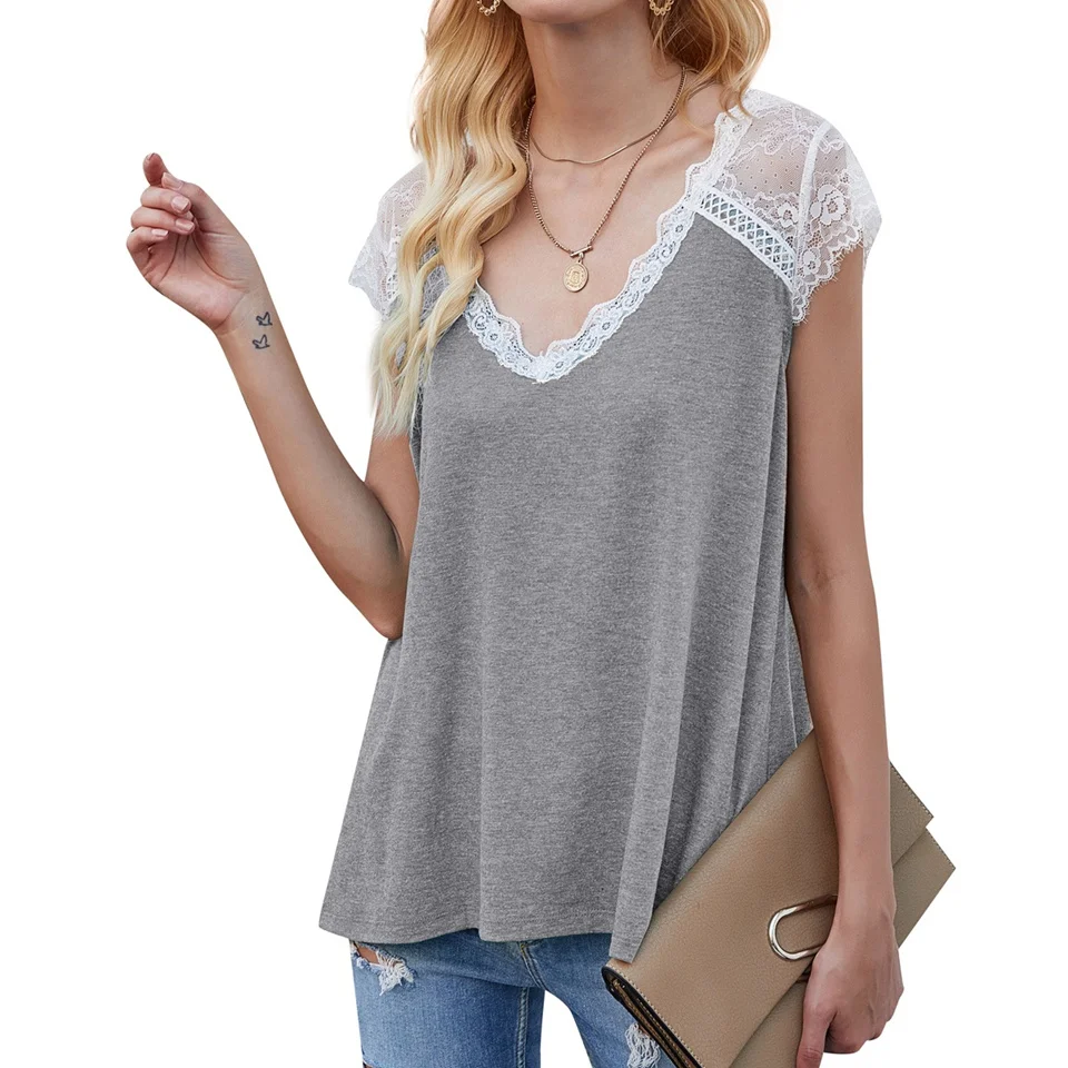

INITIALDREAM Lace Patchwork Tank Top Women Casual Loose Sleeveless T-shirt V-Neck Cotton Vest 2021 Summer Tops For Women