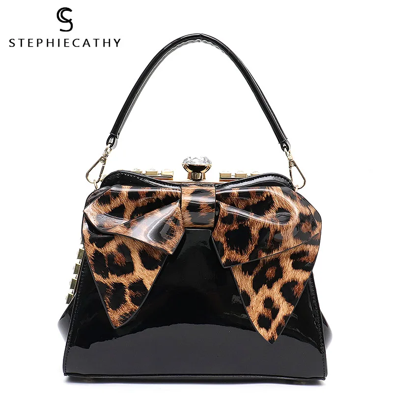 SC роскошная сумка из искусственной кожи для женщин модная леопардовая с бантом и