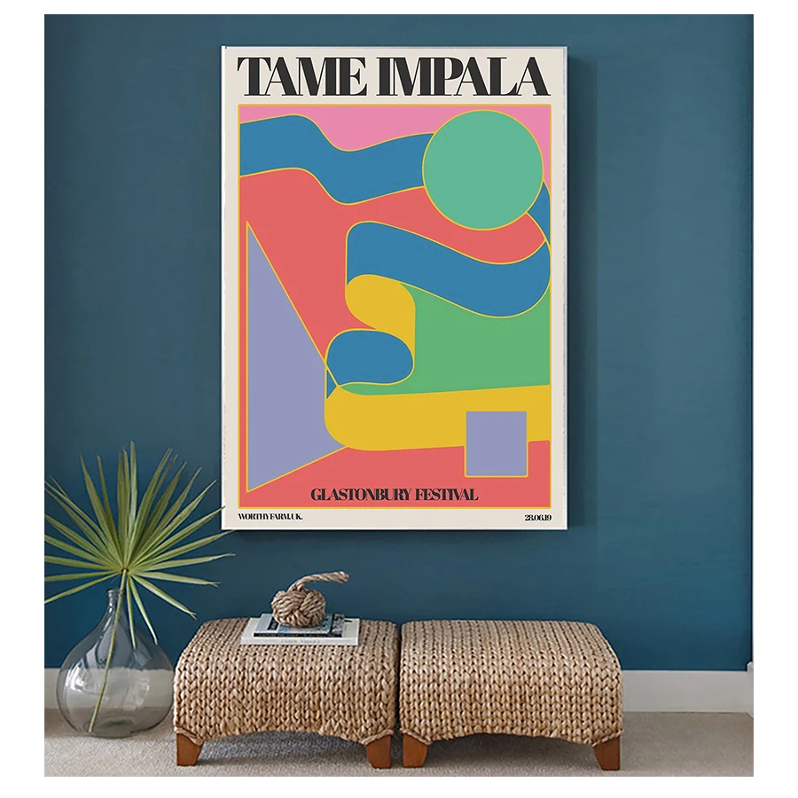

Poster Vintage Colorful Canvas Painting Retro Wall Pictures for Living Room Home Decor No Frame Tame Impala At Glastonbury Gig