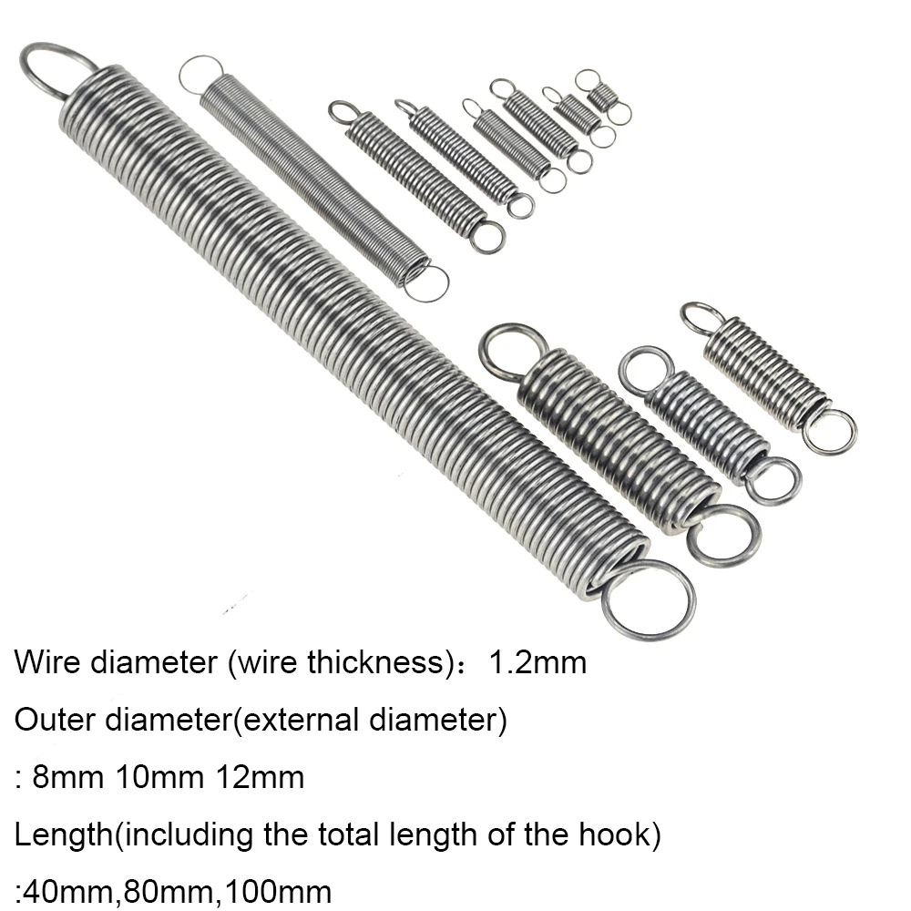 

5PCS 304 Stainless Steel Dual Hook Small Tension Spring Hardware Accessories Wire Dia 1.2mm Outer Dia 8 10 12mm Length 40-100mm