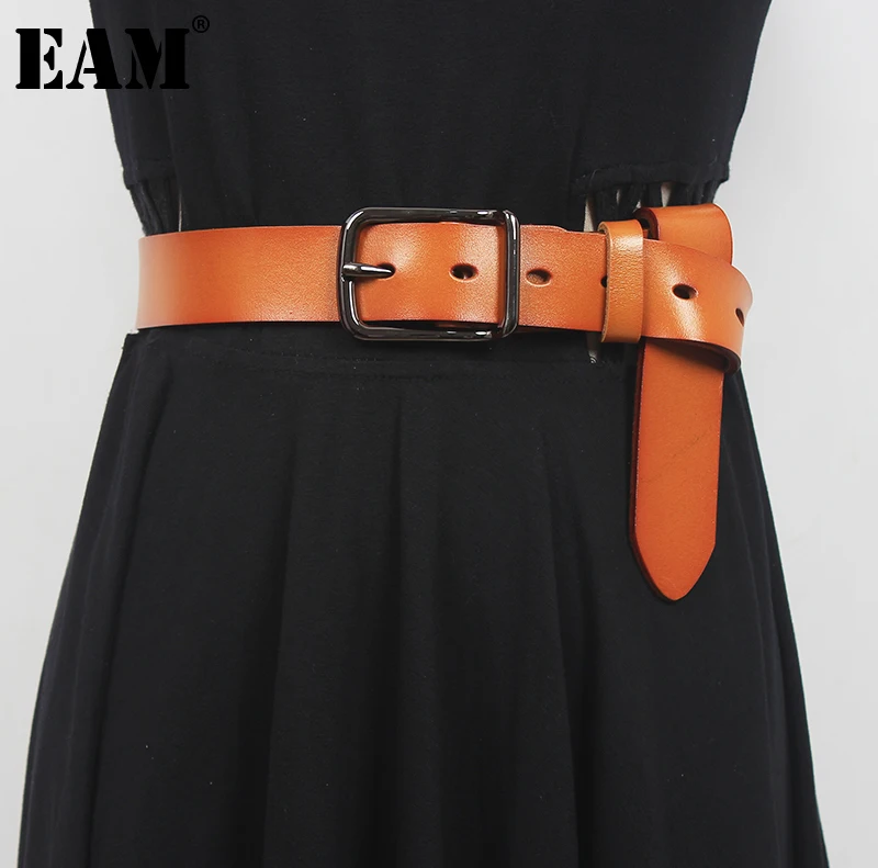 

[EAM] верблюжево-белый длинный широкий из искусственной кожи ремень с пряжкой для женщин, новая мода, подходит ко всему, весна-осень 2021 1DD9105