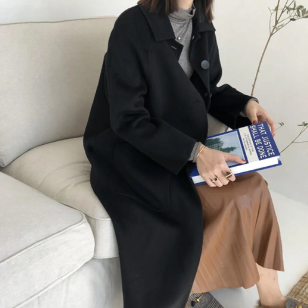 Женское шерстяное пальто SAGACE повседневное облегающее длинное с длинным рукавом