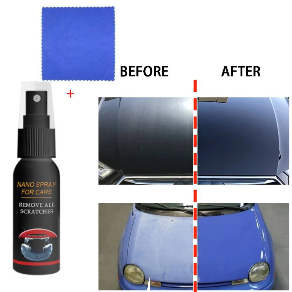 

30ML Car Scratch Remover Repairs Nano Spray Cloth Scratch Eraser Surface +Cloth 20*20cm For Car Repair Equippment Tools