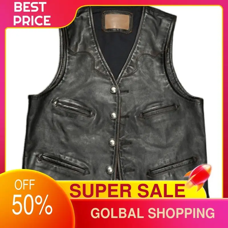 

2021 Vintage Black Japan Style Short Genuine Leather Vest Men Plus Size 6XL Real Natural Cowhide Slim Fit Spring Coat