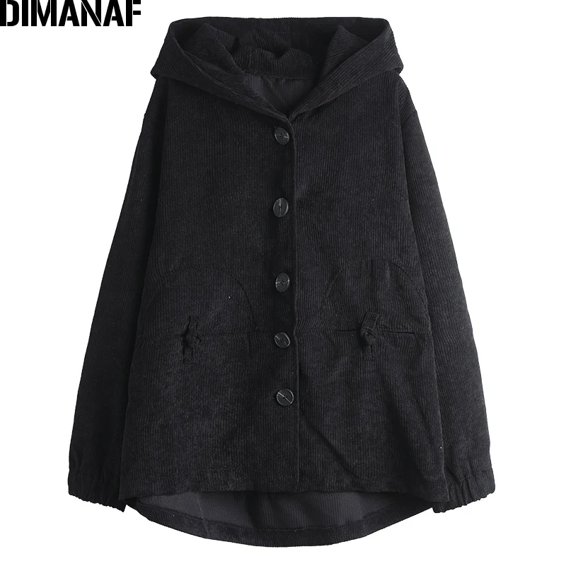 

DIMANAF 2021 Jacket Coat Women Clothing Oversize Autumn Winter Corduroy Thick Bomber Jacket Vintage Lady Outwear Loose Hooded