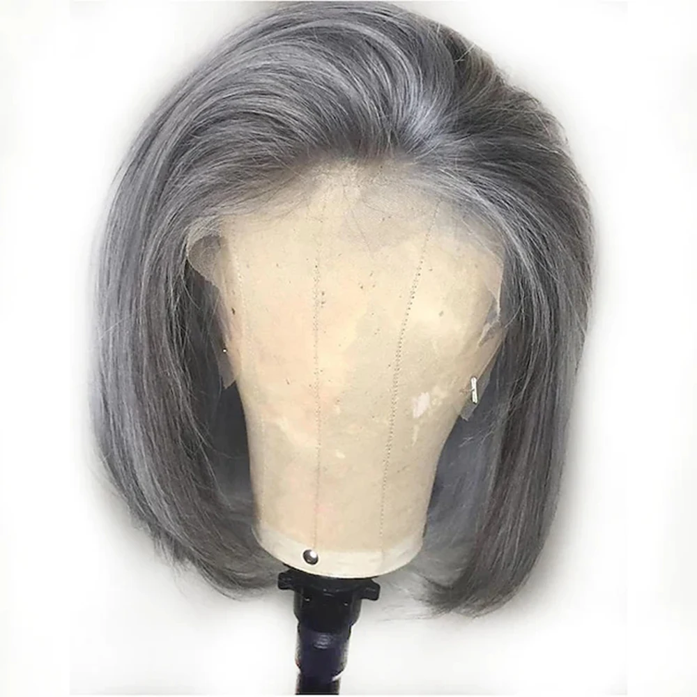 Human Hair Blend Wig Medium Length Body Wave Asymmetrical Hairstyles 2021 Dark Gray Multi-color Hot Sale Natural Hairline