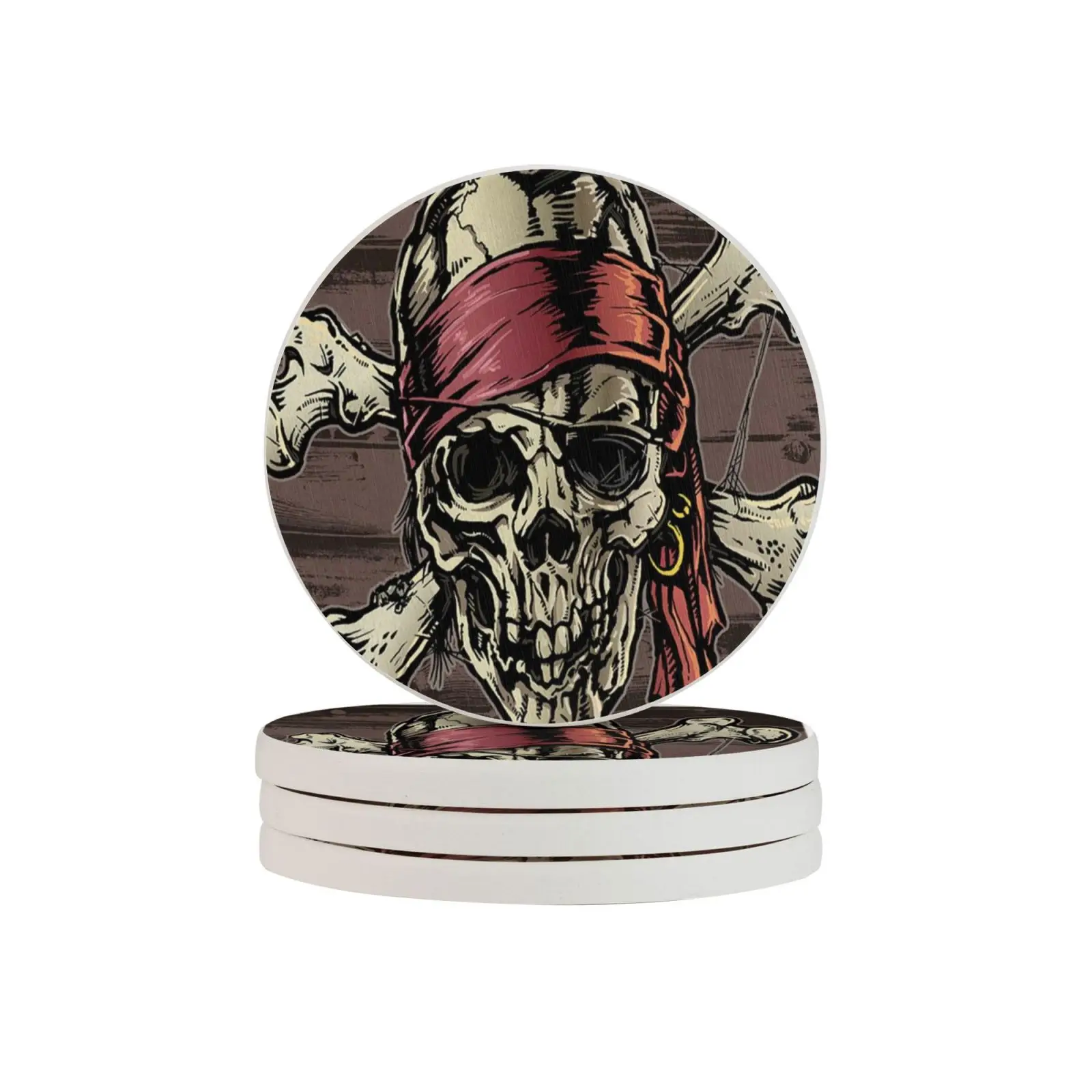 

Diatom Mud Kitchen Accessories Skull Original Coasters Personality Stand for Dishes 4-piece Set Drink Coaster Pads Cups Table