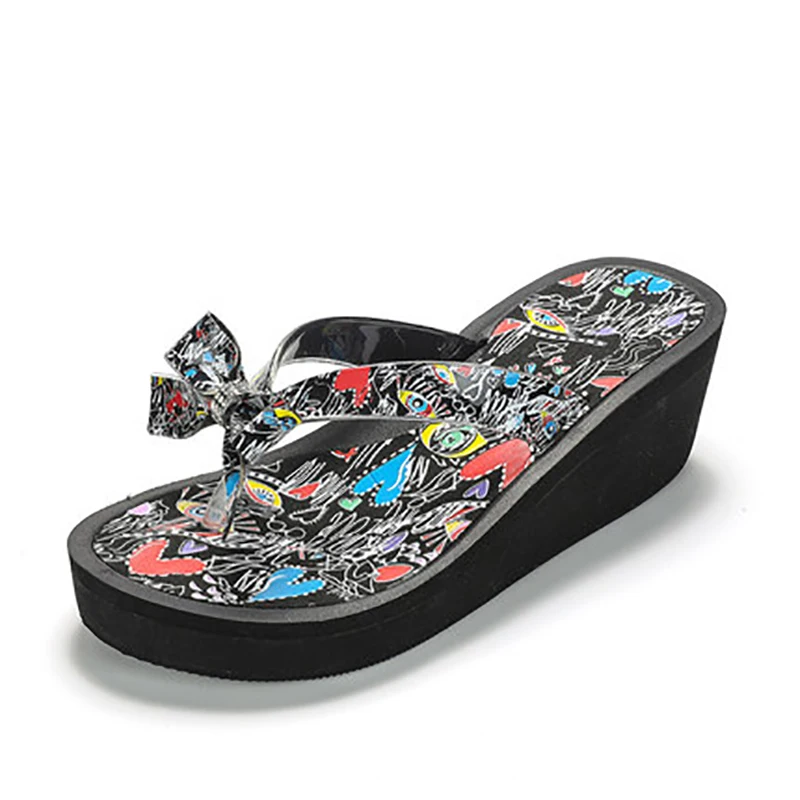 BOREE/модные сандалии с граффити Женские летние шлепанцы бантом Вьетнамки Пляжная