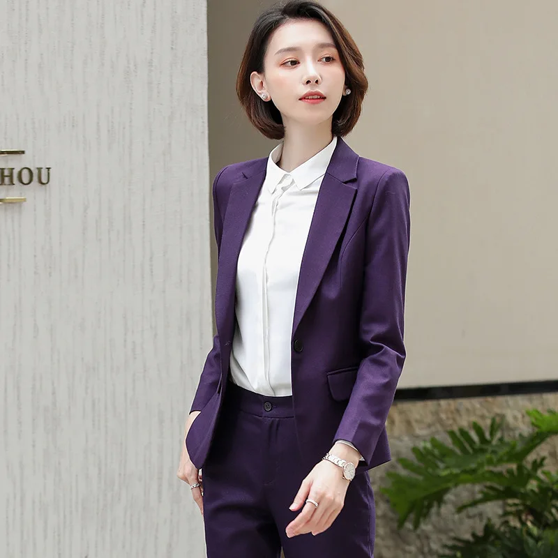 Модный Элегантный брючный костюм женский жакет с одной пряжкой и брюки женские