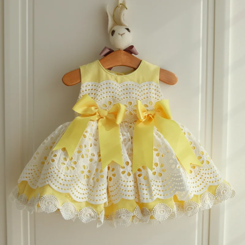 Новинка платье принцессы для девочек детское на день рождения желтое в стиле