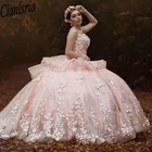 Женское бальное платье принцессы, розовое элегантное платье с аппликацией и кристаллами, бальное платье для выпускного вечера, 16 лет