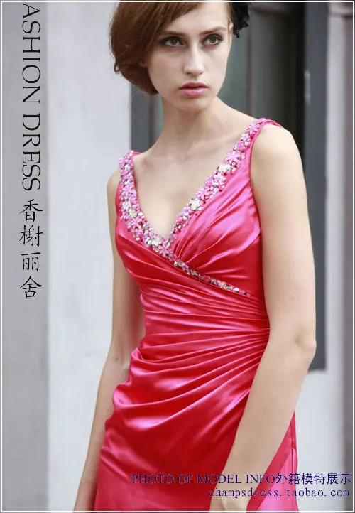 

Женское длинное атласное платье, красное вечернее платье с V-образным вырезом и кристаллами, сексуальное платье для выпускного вечера, плат...