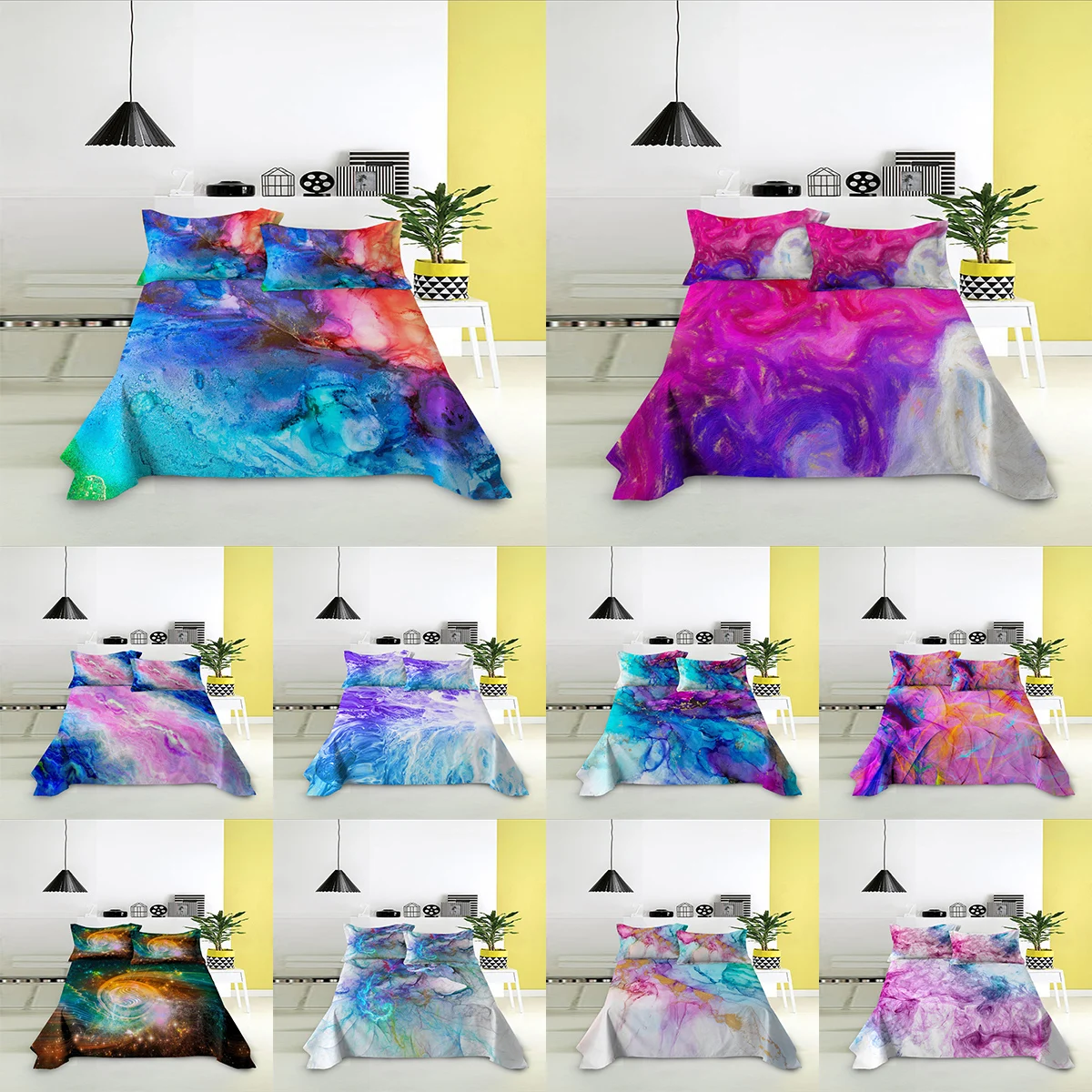 

Color Marble Printed Collection Bed Sheet High Quality Bed Sheet With Pillowcases 3-piece Home Bedding Set 3D Bedclothes Set