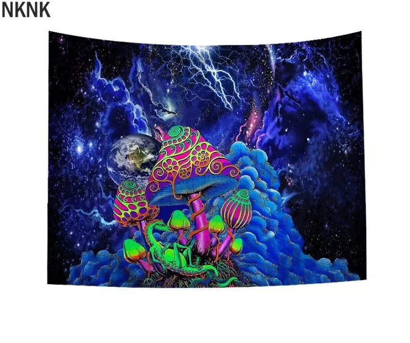 

Space Mushroom Forest Castle Tapestry Fairytale Trippy Colorful Dragon Wall Hanging Tapestry for Home Deco Tapestry Mandala