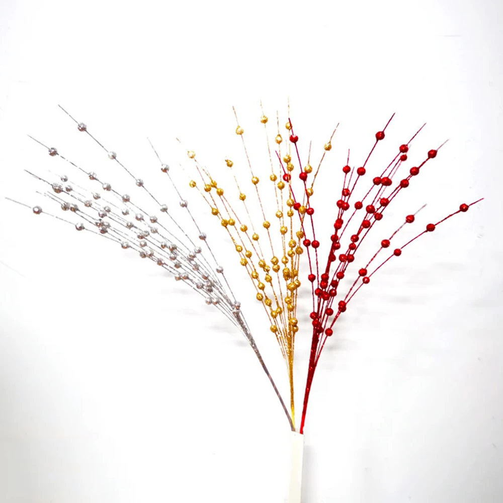 Искусственные ягоды рождественские блестящие пенопласт золото/серебро/красный