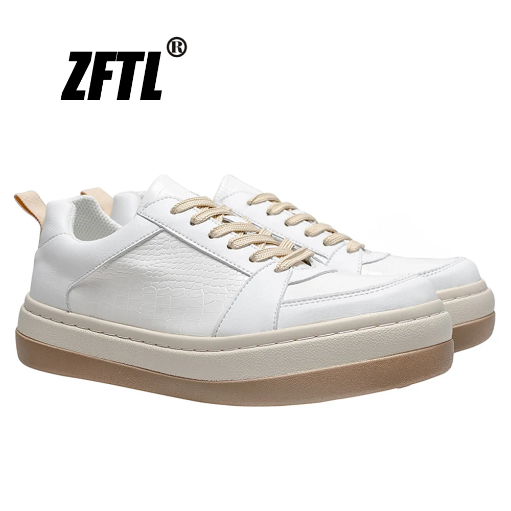 

ZFTL Men's Casual shoes Genuine Leather Man Couple board shoes Brand High Male Sneakers Sewing Shoes White Lace up shoes