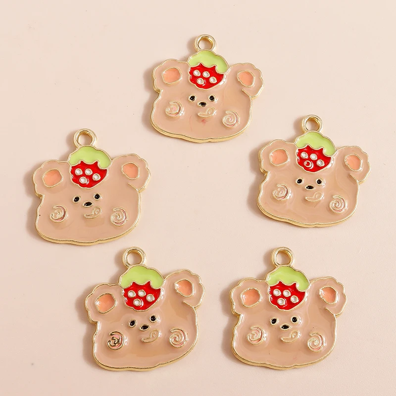 

10pcs 20*20mm Cartoon Animal Pendants Strawberry Bear Charms for Jewelry Making Summer Fruit Diy Handmade Jewelry Findings Craft