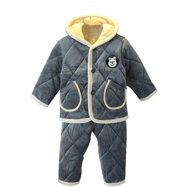 Зимний детский домашний костюм фланелевый утепленный пижамный комплект с