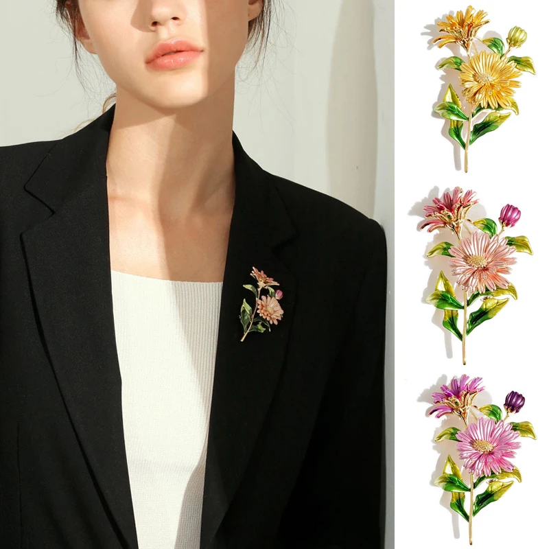 Мода Эмаль Дейзи цветок Форма брошь на застежке для девушек и женщин Роскошные