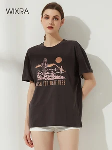 Женская футболка с принтом Wixra, Однотонная футболка из 2021 хлопка с круглым вырезом и коротким рукавом, весна-лето, 100%
