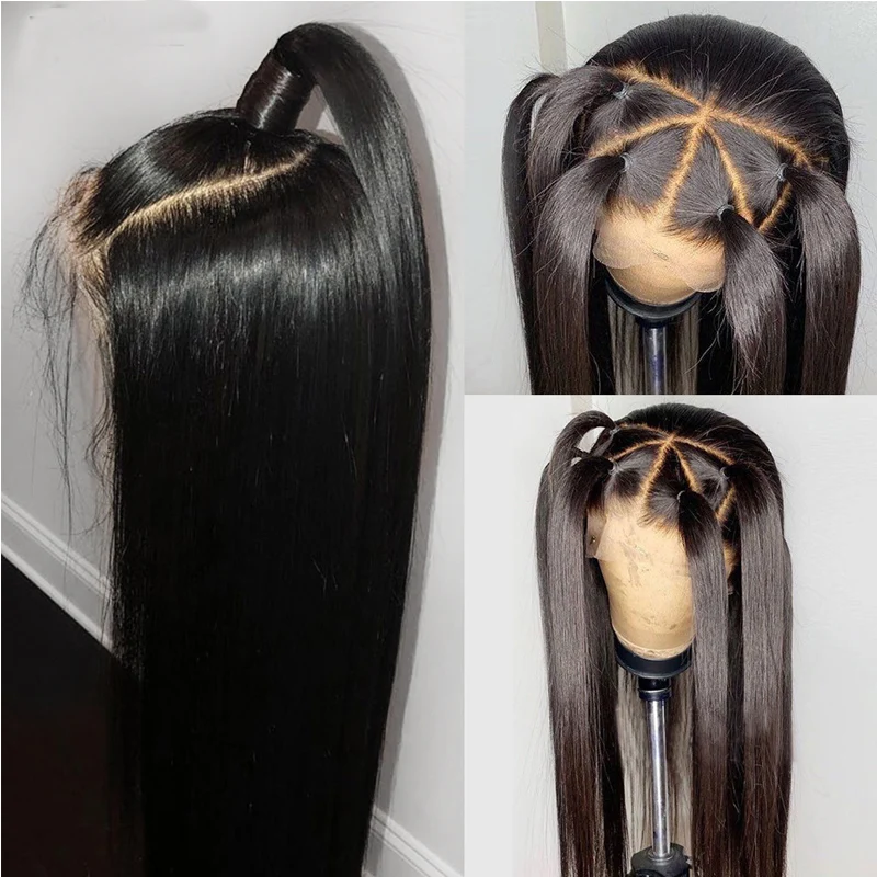 

Jet Black Color Silky Straight Lace Front Synthetic Wig Middle Ratio High Temperature Fiber Wigs For Black Women With Baby Hair