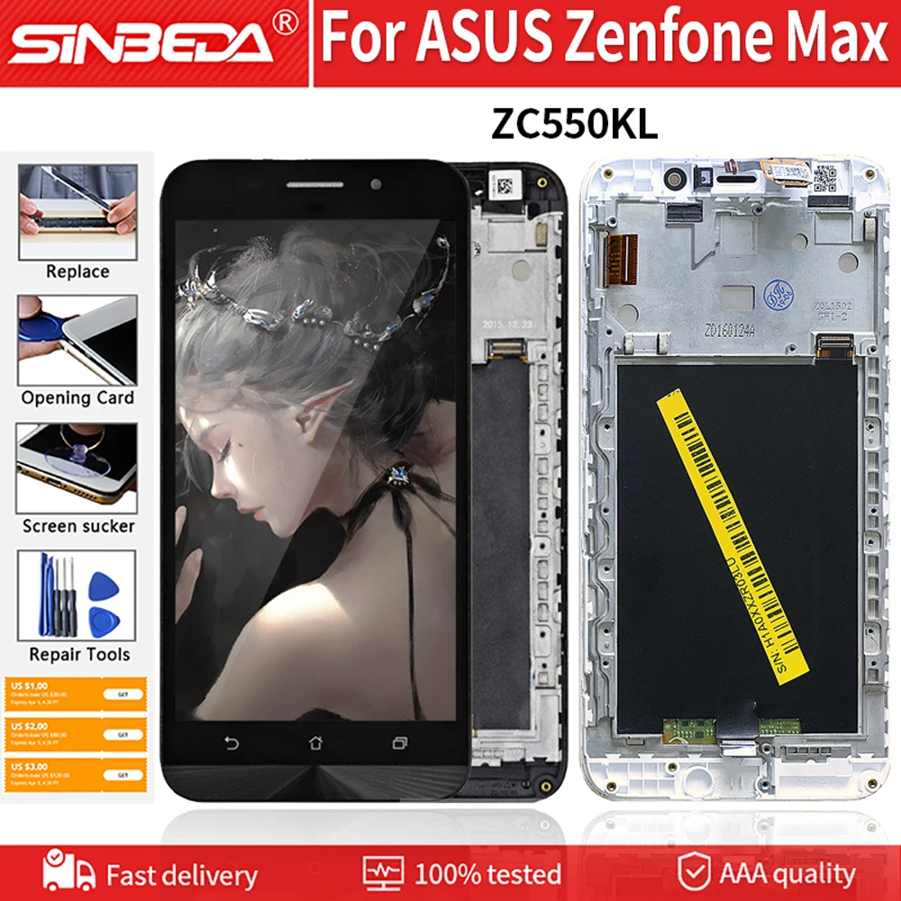 

5.5" Original LCD Digitizer For ASUS Zenfone Max ZC550KL LCD Display Touch Screen+Frame For ASUS Zenfone Max Z010DA Display