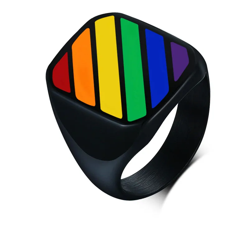 

Mens Rainbow Stainless Steel Basic Ring for Men With Rainbow Line Classic Male Wedding Band Multi Color Jewelry Fraternal Rings