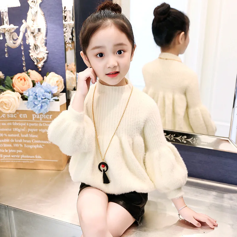 

Girls Sweater Baby's Coat Outwear 2021 Loose Thicken Warm Winter Autumn Knitting Scoop Jacket Formal School Children's Clothing