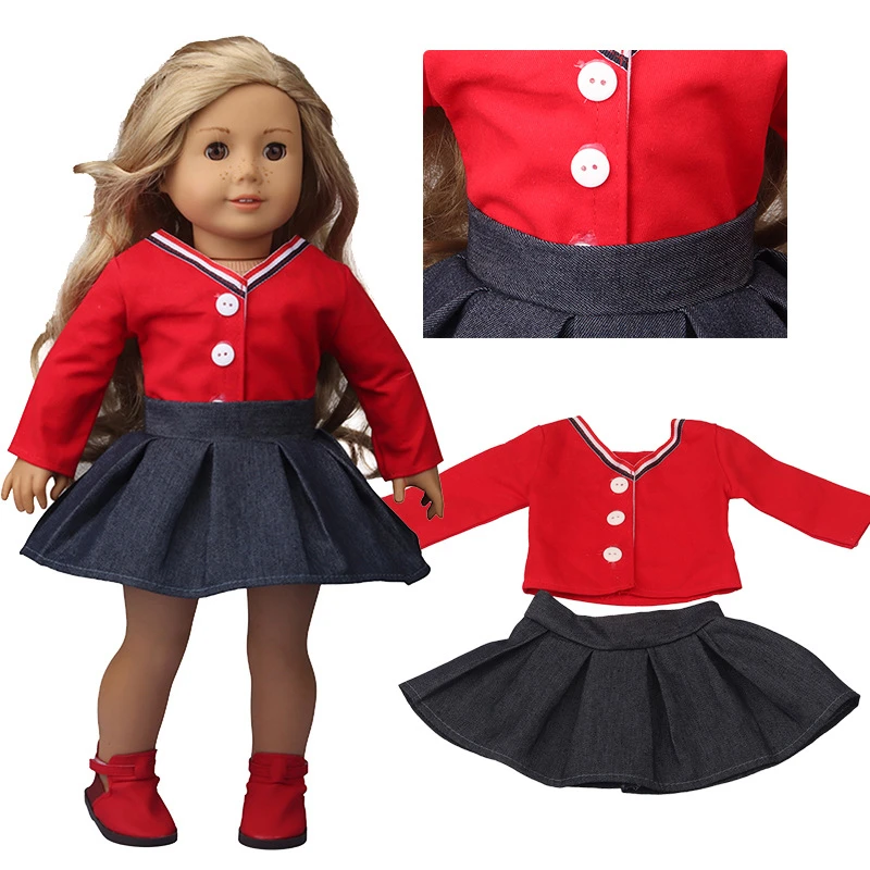 Red Coat And Denim Skirt 18 Inch Reborn Dolls Costume For American Girl Doll Clothes Doll Customizing Supplies