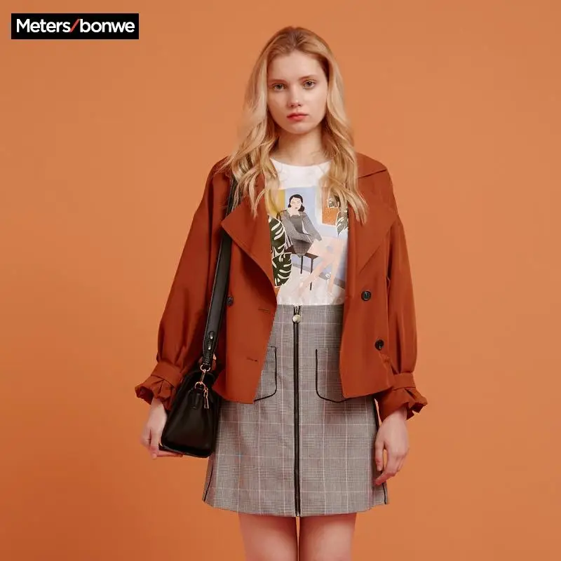 Metersbonwe модный короткий Тренч Женский ветровка Осенний Повседневный офисная