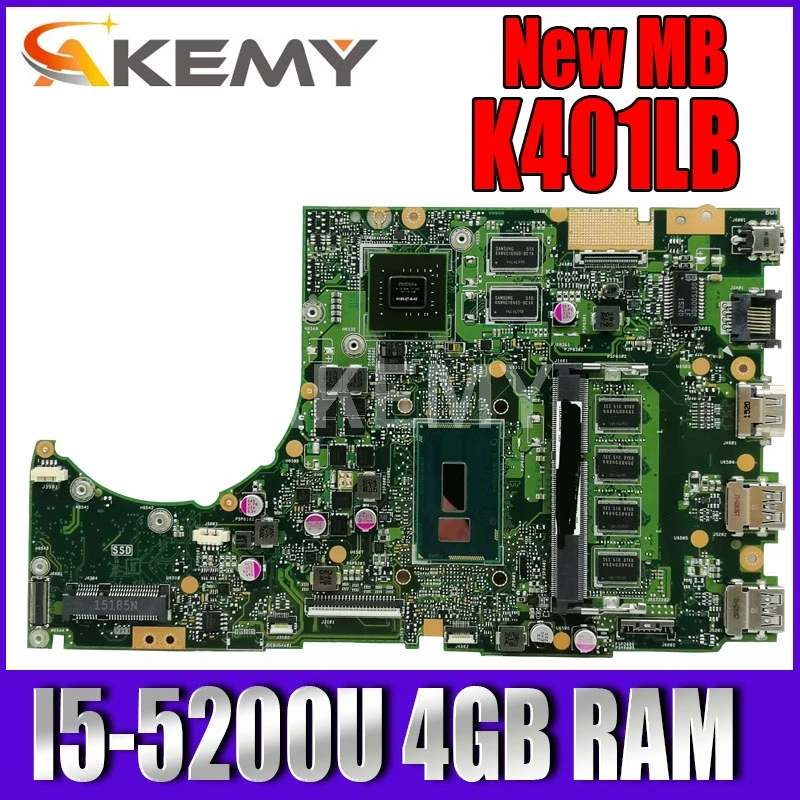 

Akemy K401LB материнская плата для ASUS K401L K401LB K401LX материнская плата для ноутбука тест OK GT940M/2G I5-5200U 4GB RAM