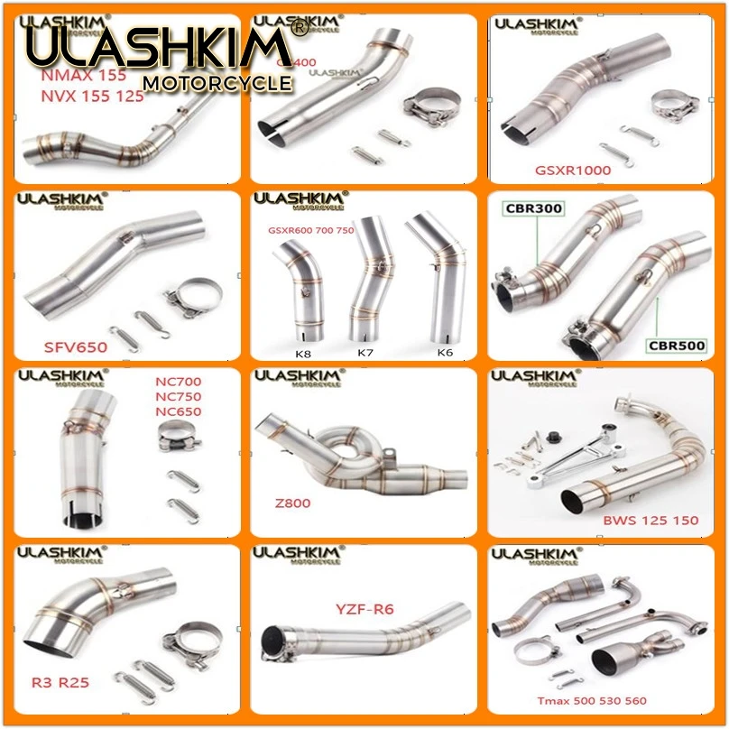 Средняя труба для мотоцикла C600 Z250 Z250SL R25 R3 Z750 Z800 ZX6R ZX10R R15 CB1000R KTM200 CSXR1000 MT07