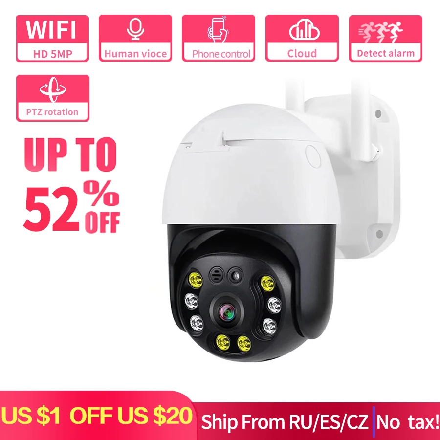 

5MP Wifi PTZ Camera H.265 3MP Auto Tracking Human Detection Wireless IP Camera Outdoor 2MP 4X Digital Zoom Tracking P2P Security