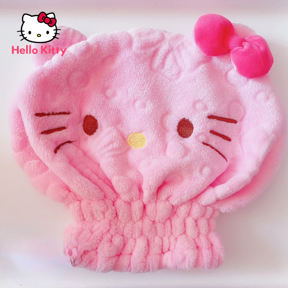 

TAKARA TOMY Hello Kitty Dry Hair Cap Cute Pink Absorbent Toe Cap Soft and Breathable Bow Embroidery