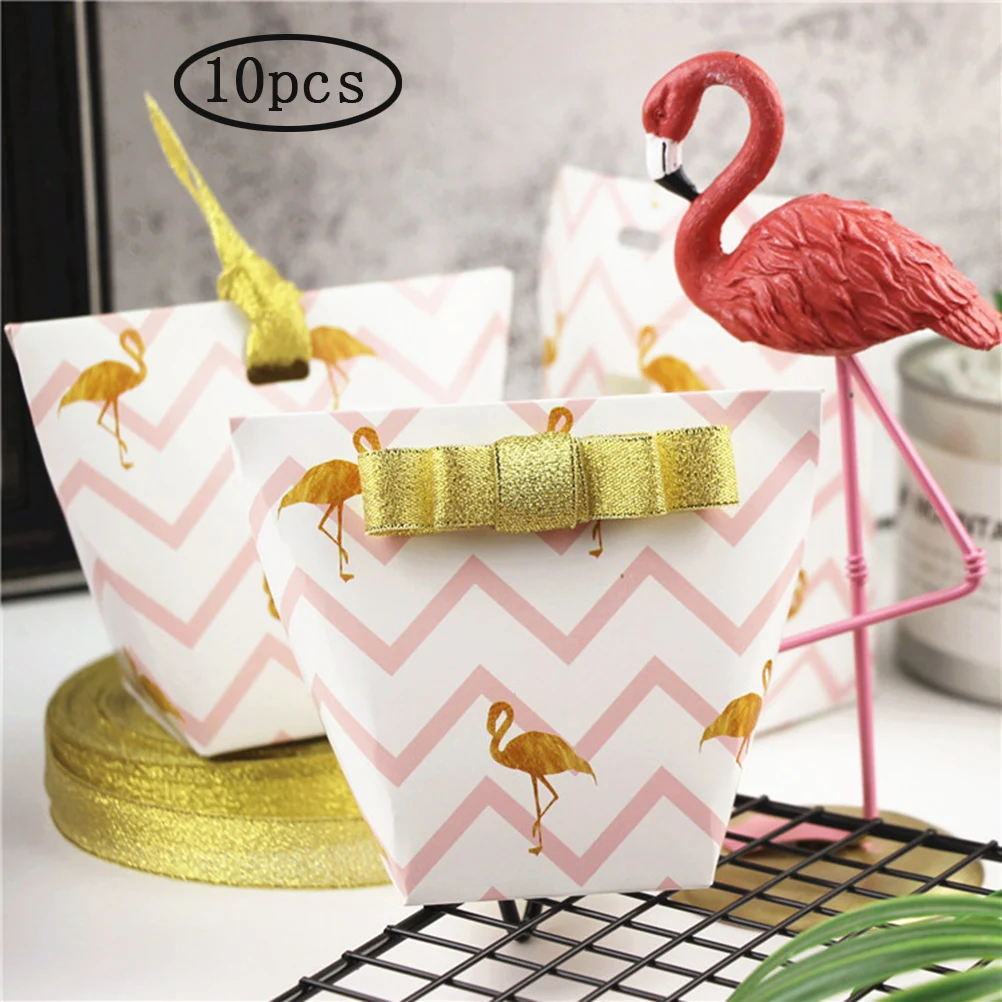 10 шт коробка конфет Фламинго с лентой бумажные коробки Свадебные подарки для