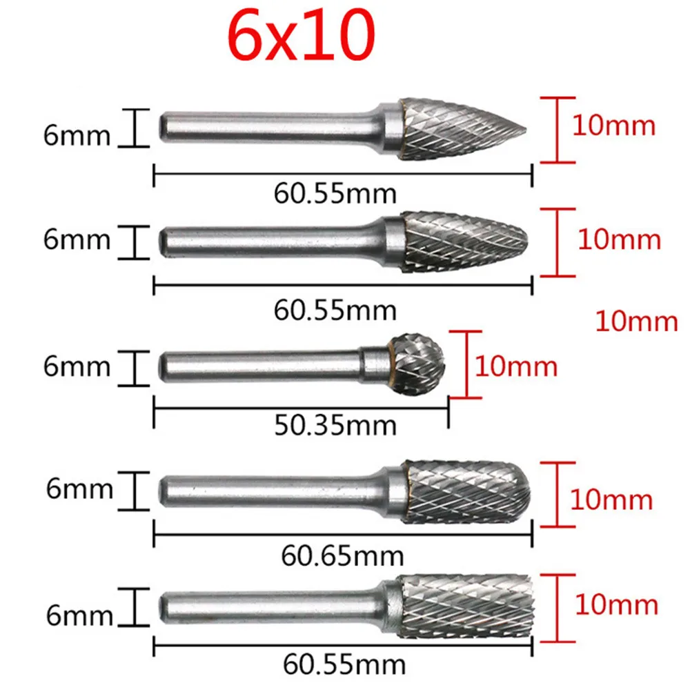

SANNO 10mm Head ACDEF Type Tungsten Carbide Rotary Burrs Die Grinder Carving Cutter Bit 6mm Shank