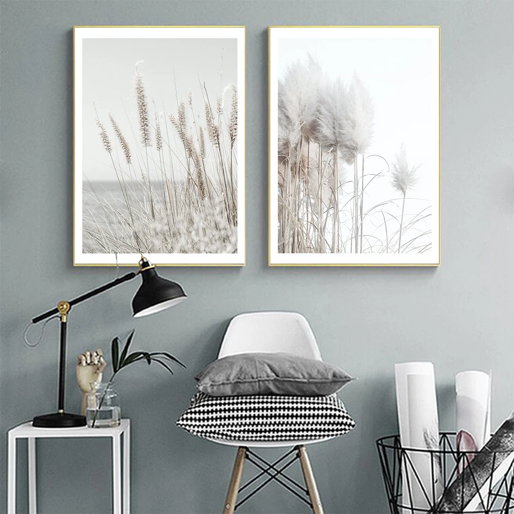 

Grey Simple Style Canvas Painting Natural Poster Reed grass Decor Picture Modern Wall Art Paintings for Living Room Home Decor